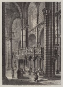 Interior, de, catedral sienna, a, octógono púlpito, de, branca, mármore